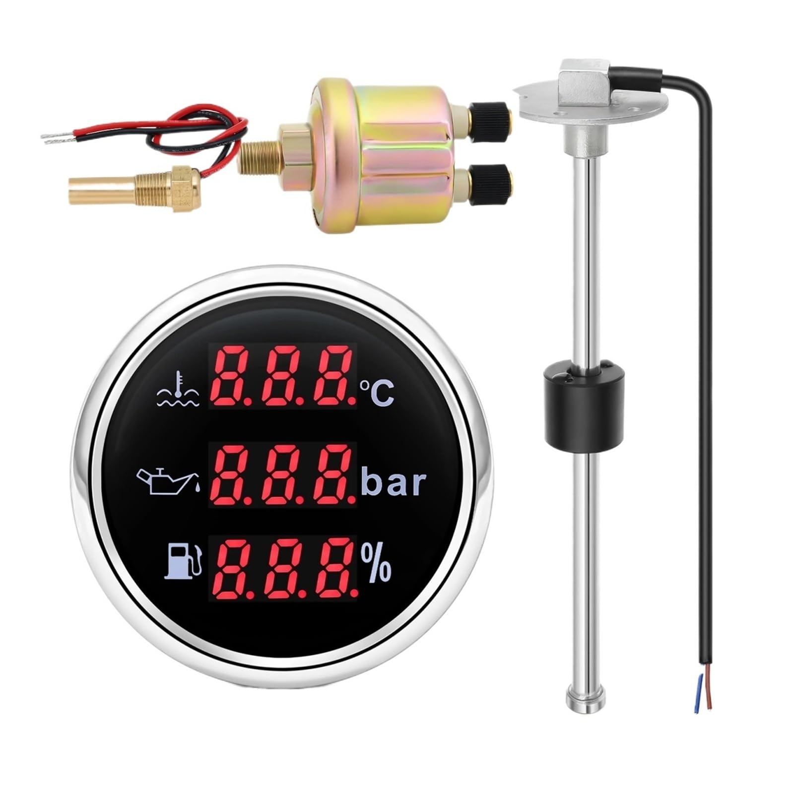 Auto Car 3w1 termometr do wody + miernik ciśnienia oleju + wskaźnik poziomu paliwa z czujnikiem 0-190ohm do łodzi jachtowej 12V24V Wyczyść odczyty(200mm SensorXGauge)