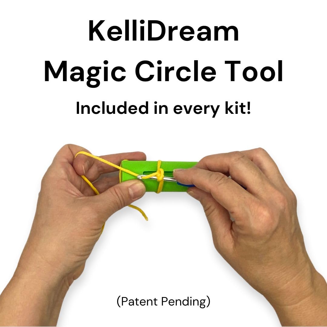 KelliDream Kit de ganchillo para principiantes con herramienta de círculo mágico; aprende a tejer con tutoriales en video paso a paso; suministros de ganchillo para hacer lindos animales de ganchillo