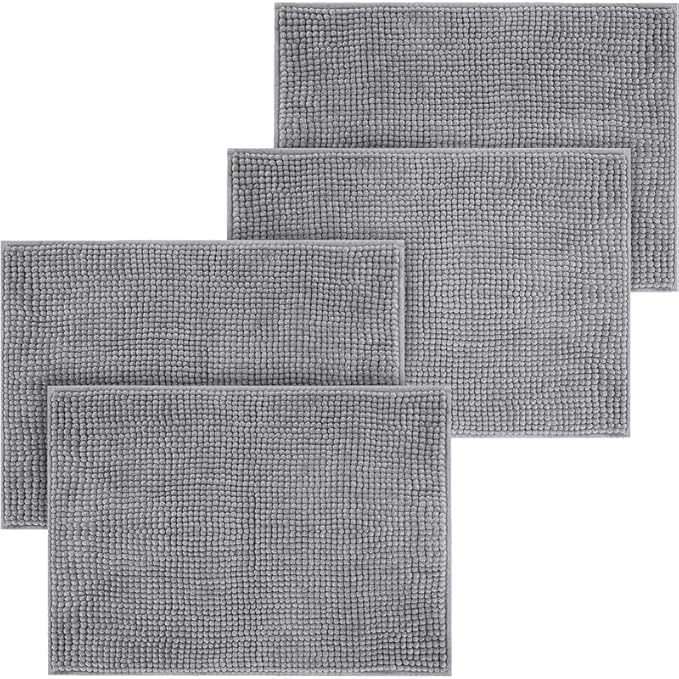 Moonlight Bedding Grey Bath Mat Non Slip Anti Mould (4 pack) - Machine Washable Bath Mats 50x80cm Chenille Bathroom Mat Super Absorbent Extra Soft Fluffy Shower Mat — image 1