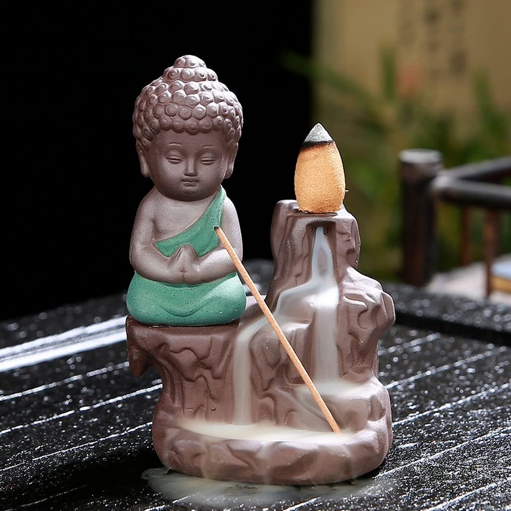 Brûleur d'encens cascade céramique reflux censer bouddha bleu aromathérapie joss encens holder