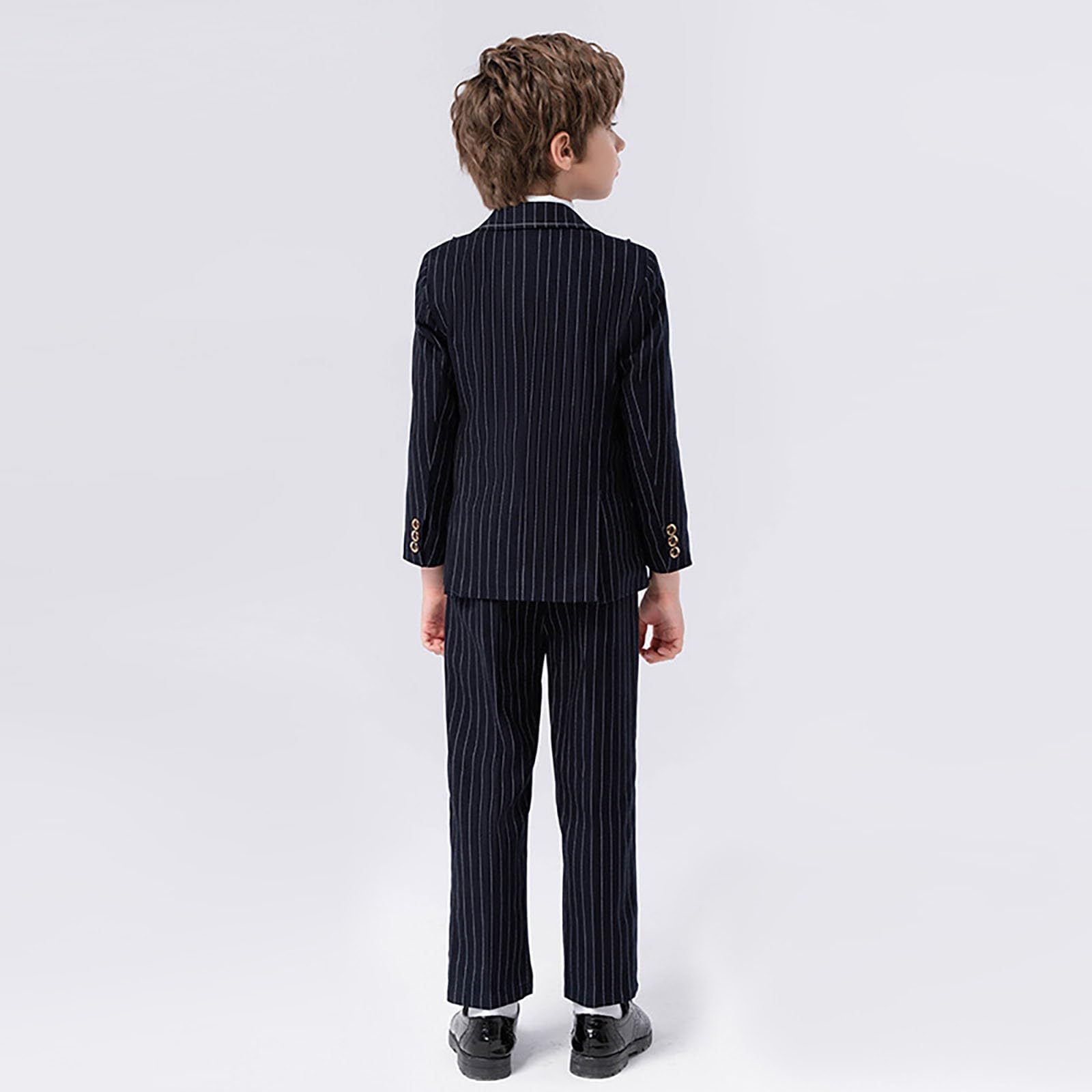 Kinder Anzug Set Junge Anzug Kinder Jungen Festliches Outfit Gestreiftes Langarm Hemd Weste mit Fliege und Lange Hose Sommer Bekleidungssets für Hochzeit Feier Geburtstag