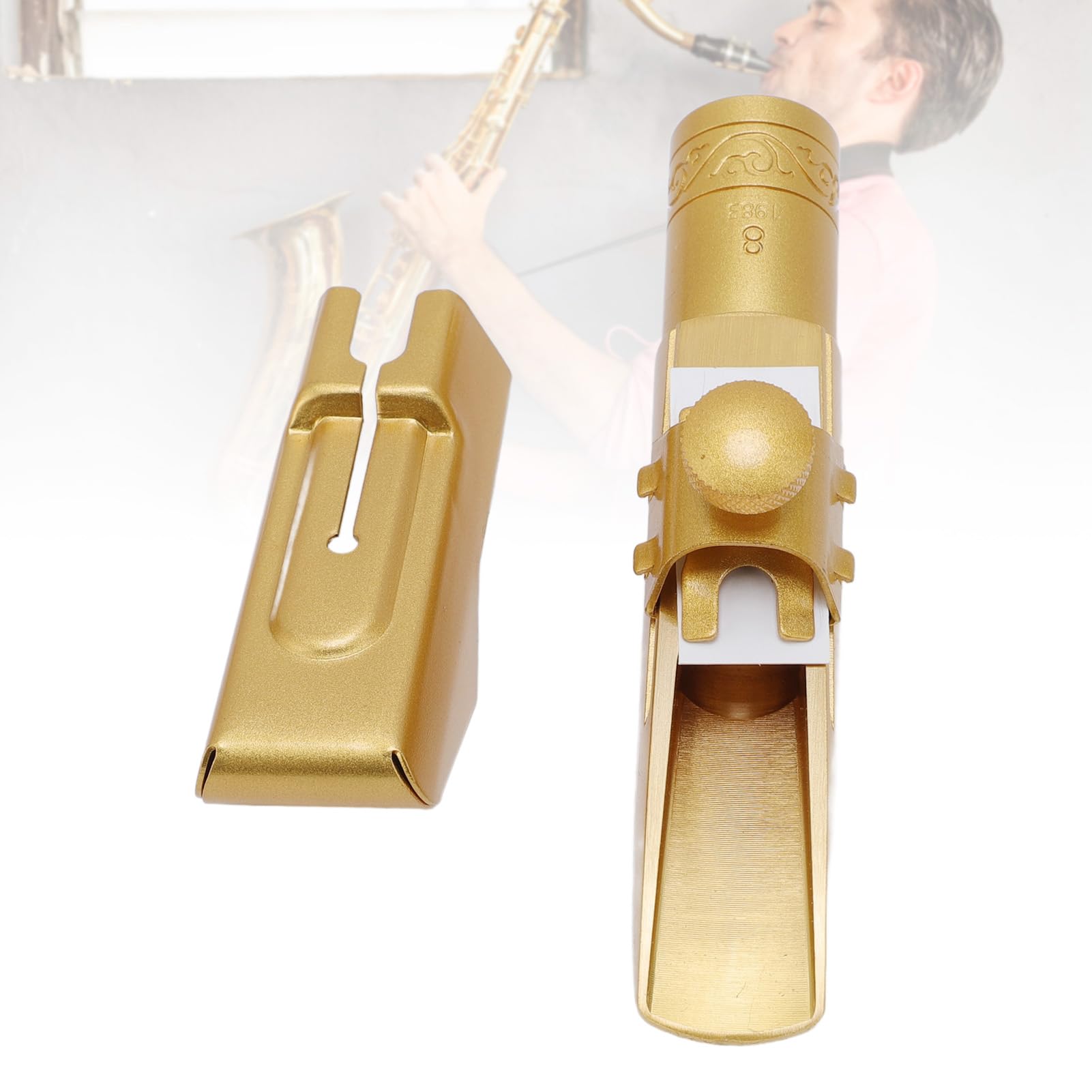Bocchino per Sassofono Contralto, Ottone Placcato Oro 8C Design Professionale per Bocchino per Sassofono Contralto Dal Tono Brillante, per con Cappuccio in Metallo per Sassofonisti di Tutte