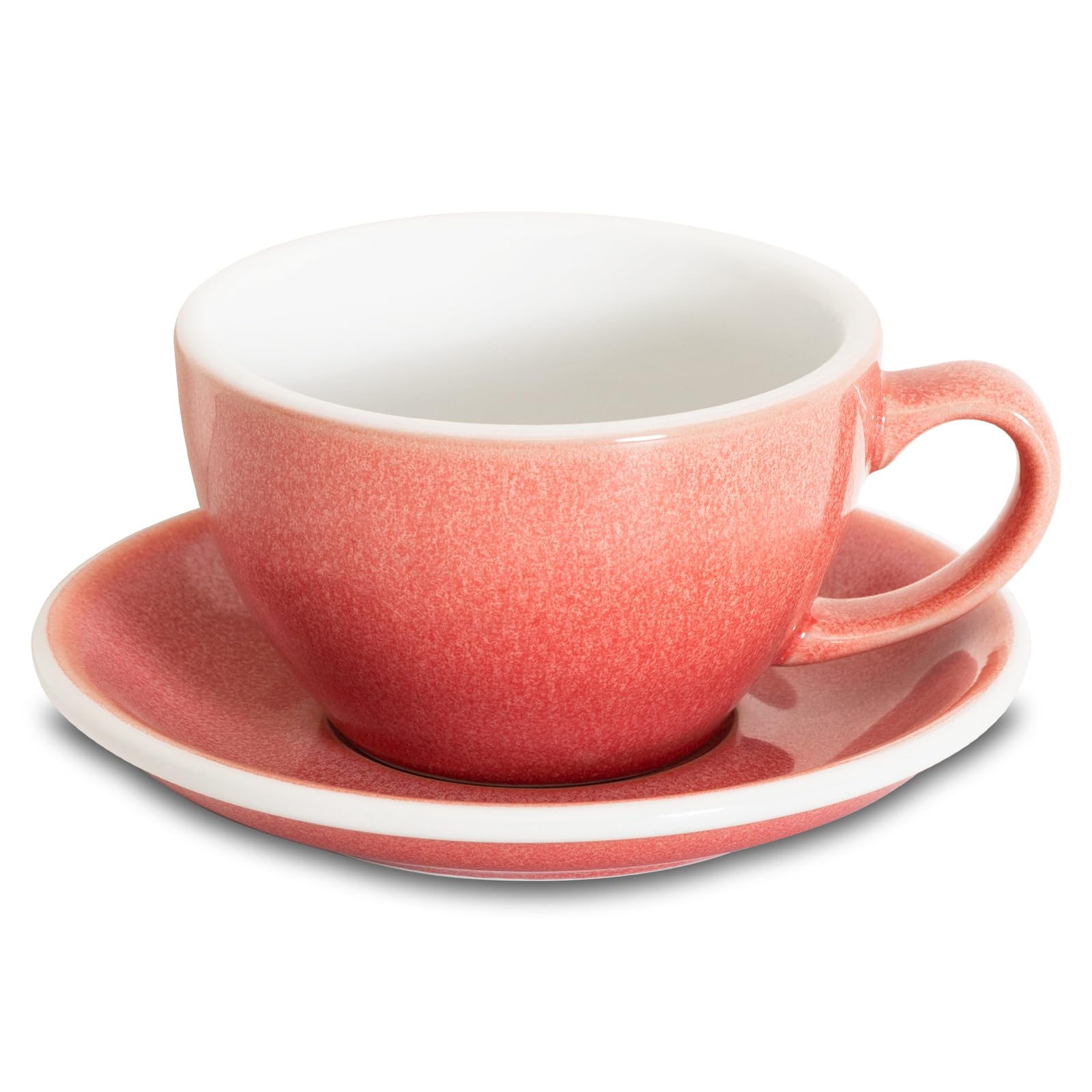 Coffee Cup Ceramic, 10 oz Latte Art Cup with Saucer for Cappuccino, Tea, Espresso, Thick - walled stoneware Cappuccino mug Set for Cafe and Barista - Potters Colours (Berry, 10OZ)