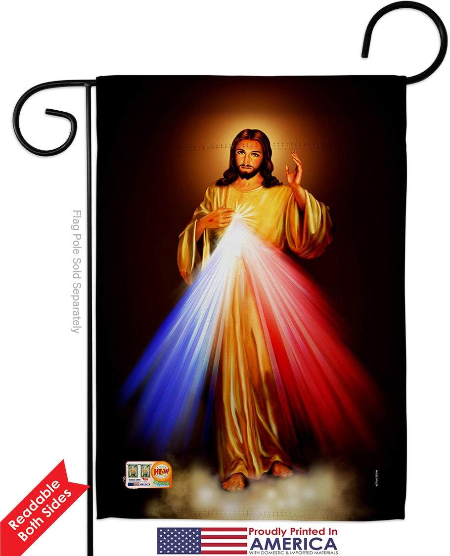 Jesus Divine Misericordia Garden Flag Set Wall Holder Religious Faith Hope Grace Peace Dove Christian Religion Easter Small Decorative Gift Yard House Banner Double-Sided Made In USA 13 X 18.5