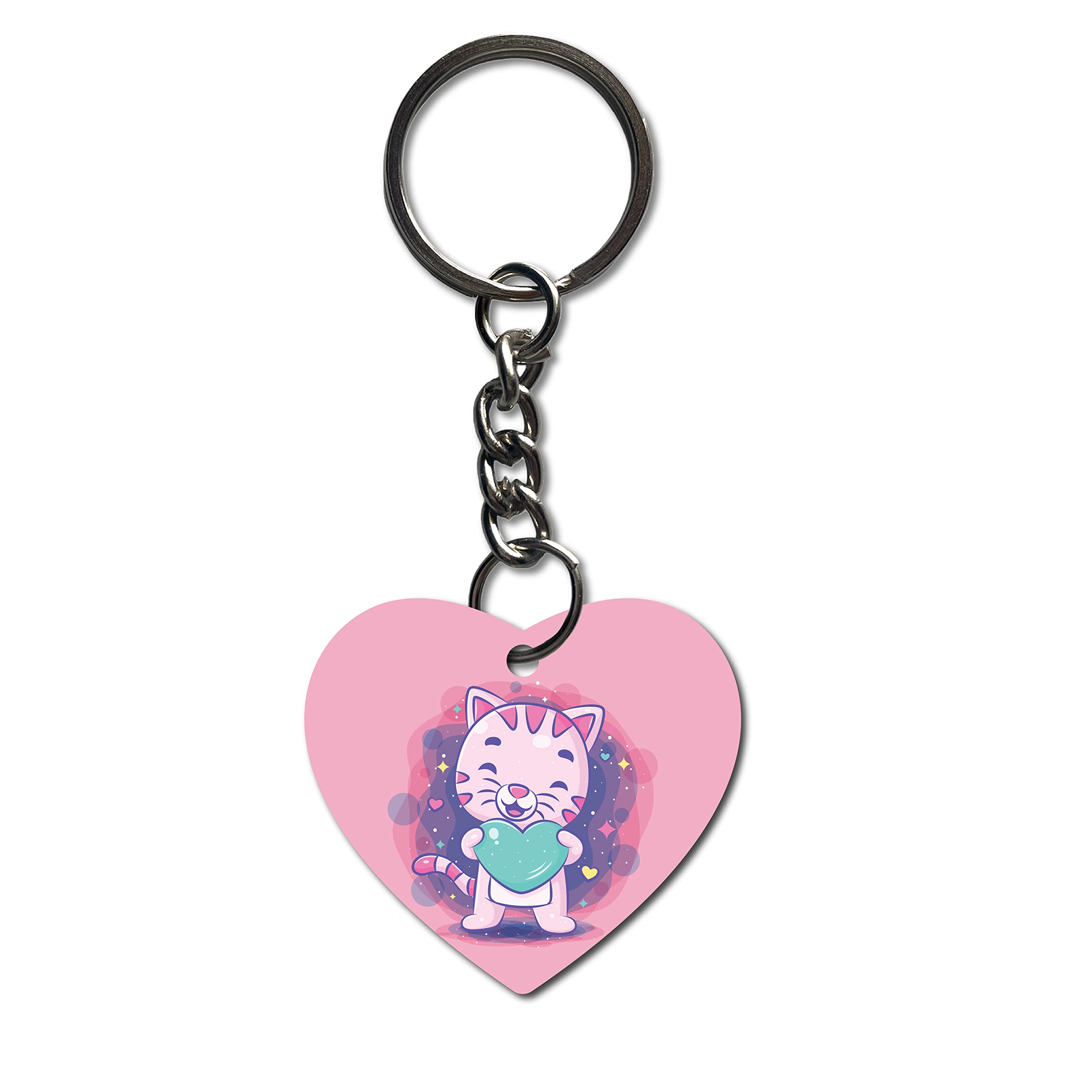 Love Heart Shape Printed Keychain for Girls Women Men Couples Bike Car Bag Key Tag Keyring Multicolored-image-39