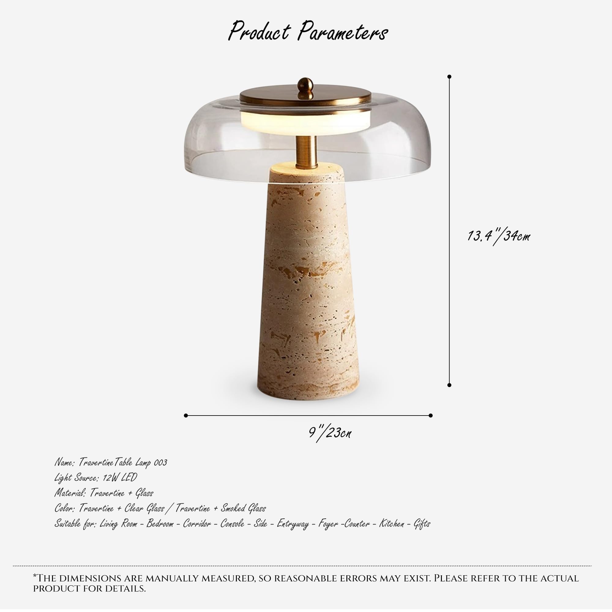 Lámpara de piedra, lámpara de mesa auxiliar de travertino con pantalla de cristal, iluminación LED de cabecera de 5 W, brillo cálido, decoración de piedra natural para dormitorio, sala de estar, gray