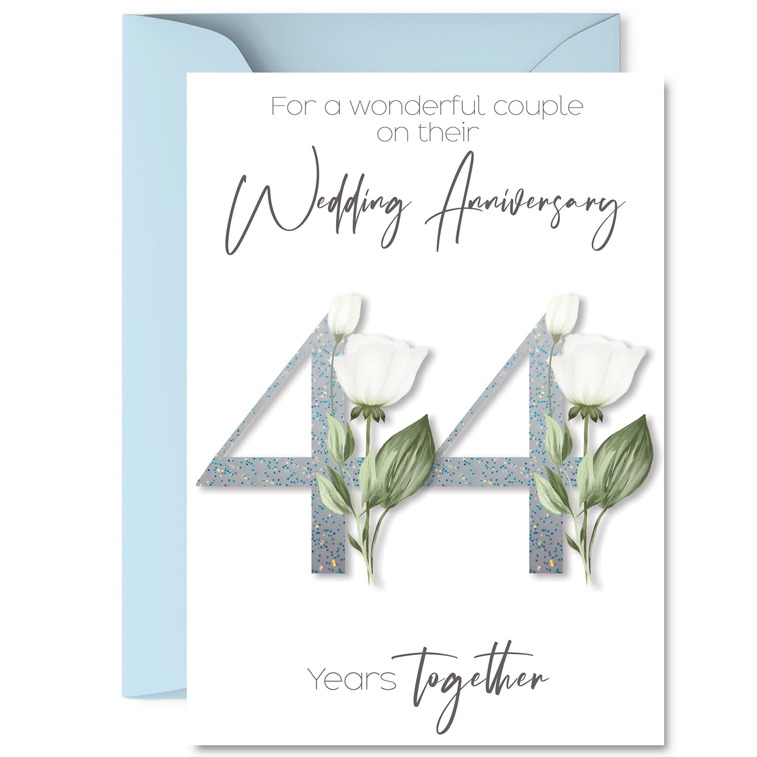 44th Anniversary Card for Women Men - Fancy Floral Flowers - Happy 44 Year Anniversary Card for Girlfriend Partner Wife Husband, A5 Wedding Anniversaries Greeting Cards