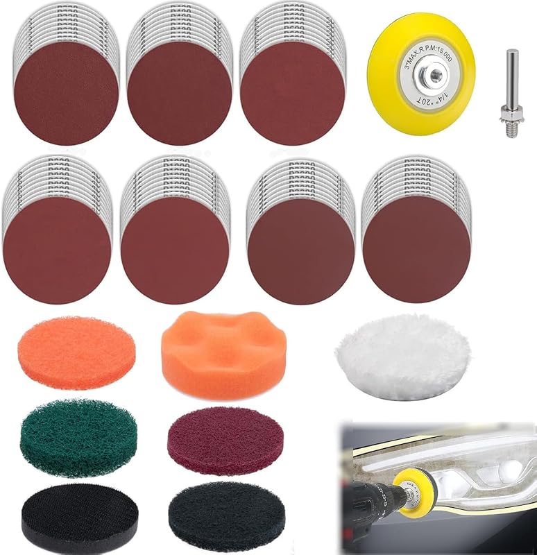 Kit de Restauração de Faróis Rneswi com Lixas de 3" e Almofadas para Furadeira – 78 peças
