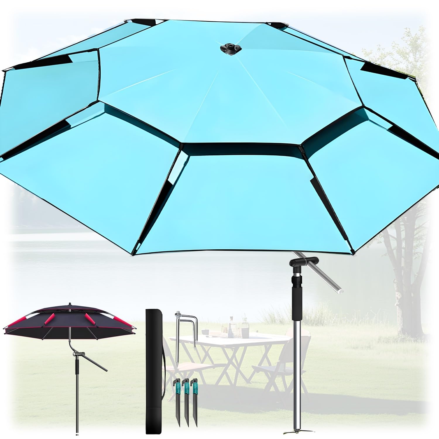 Generico Ombrellone da Spiaggia Inclinabile Ombrellone da Giardino Antivento Protezione Solare 2/2.2/2.4/2.60m Parasole per Esterno Spiaggia Balcone, con Ancoraggio a Sabbia(Ciano,2.40m)