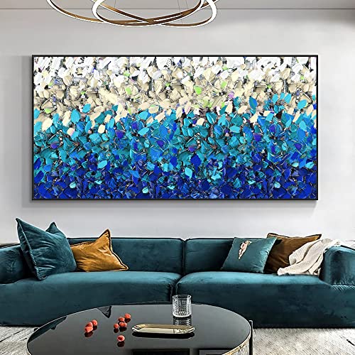 Peinture à l'huile abstraite verte sur toile épaisse, tableau moderne salon 70 x 140 cm