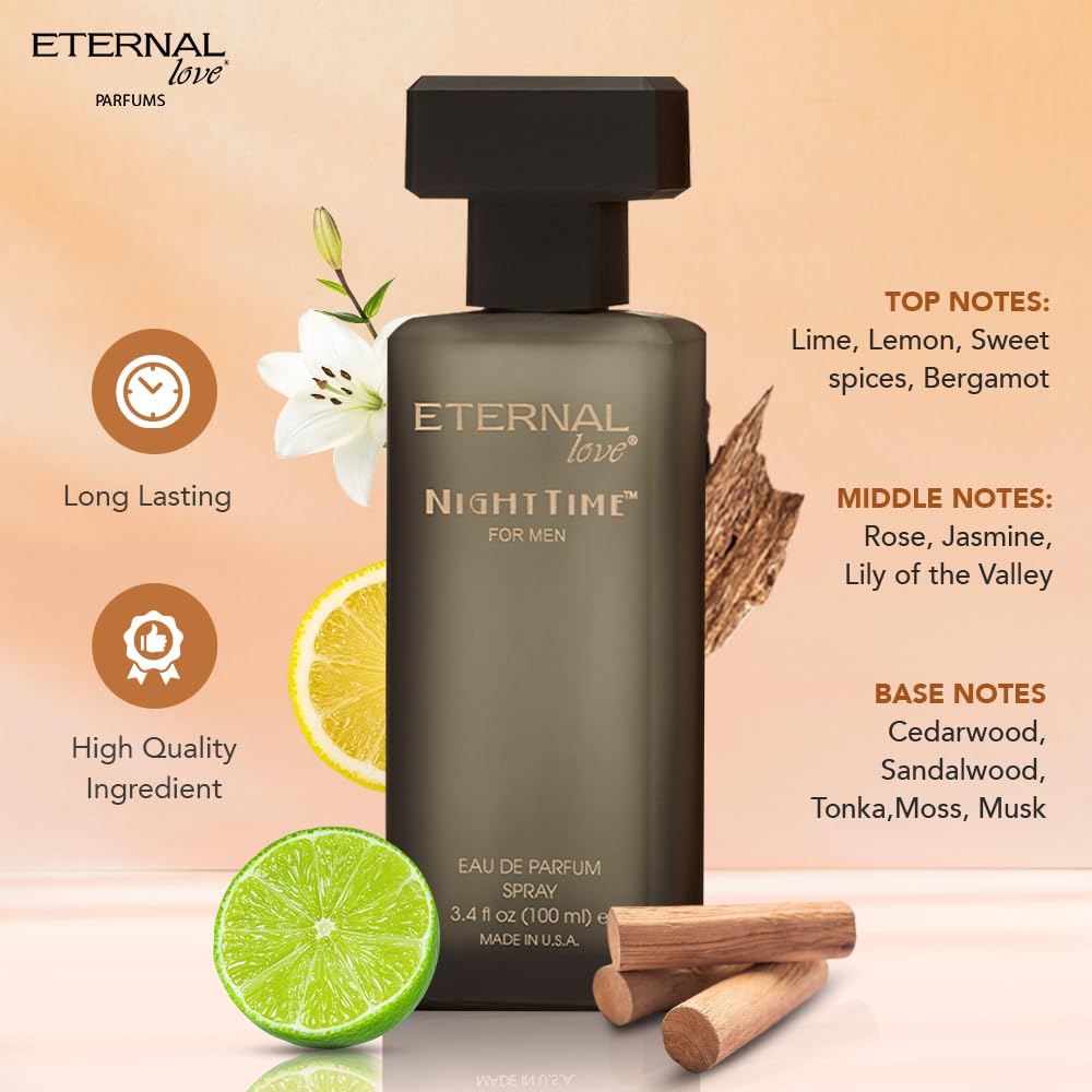 Eternal Love Nighttime for Men - Long Lasting Eau de Parfum Spray - Clean Masculine Fragrance with Rose & Jasmine - Warm Sophisticated Scent - 3.4oz - Image 2