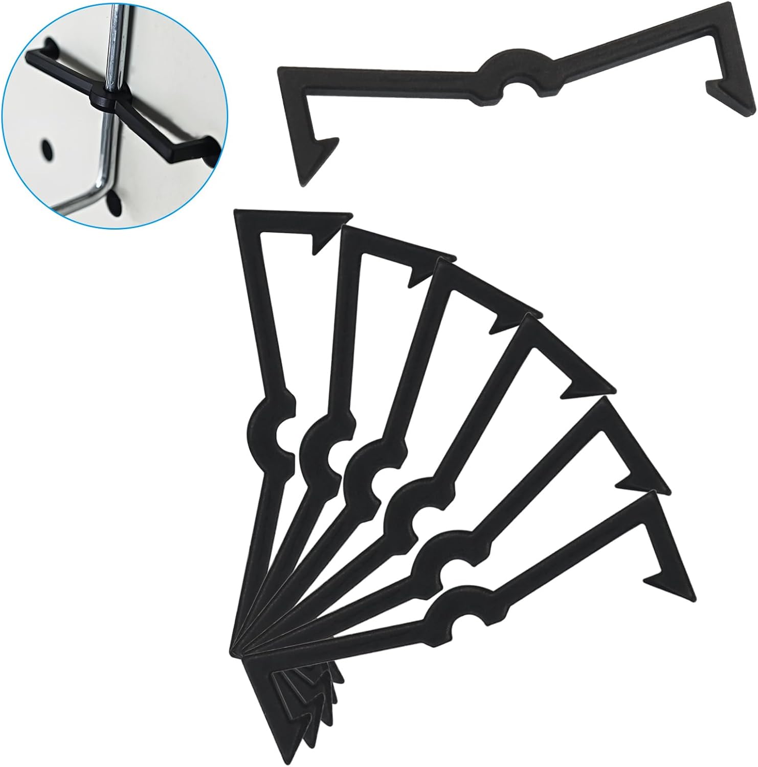 Zorfeter 100 Pack Pegboard Hooks, Plastic Peg Locks Hook Retainers, Display Hook Organizer for 1/4 Inch and 1/8 Inch Pegboards