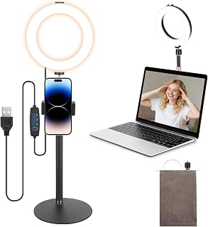Ring Light with Stand Handheld Laptop Video Conference with Clip 6.3 Inch Table LED Ring Light Selfie Ring Light Dimmable Dimmable for Zoom Meeting Streaming Vlog YouTube Tiktok