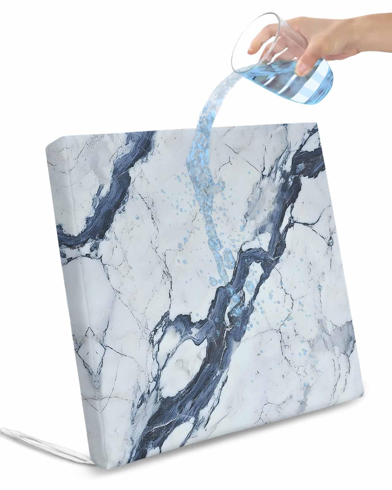 2 Pack Modern Gray White Waterproof Cushion Covers with Ties, Outdoor Patio Chaise Lounge Chair Seat Cushion Slip Covers Replacement(Only Cover) Abstract Geometric Marble Patterns 20