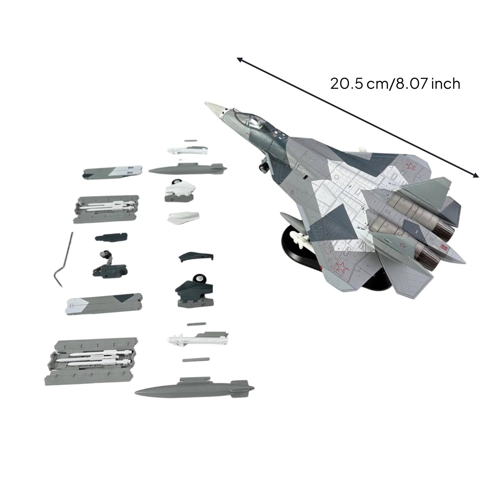 Qianly Modellino Del Caccia-57 Statico Aereo in Miniatura con Supporto Militare Modello per Scrivania, SU57 Geometria Frattale Intercambiabile