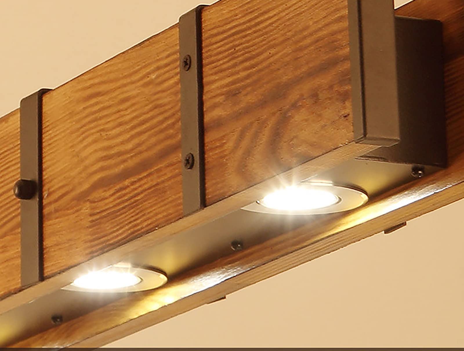 Lampadario a LED Rustico da Fattoria con Trave in Legno, Lampada a Sospensione lineare a 4 luci, apparecchio di Illuminazione Industriale a soffitto per Isola Cucina, Sala da pranz