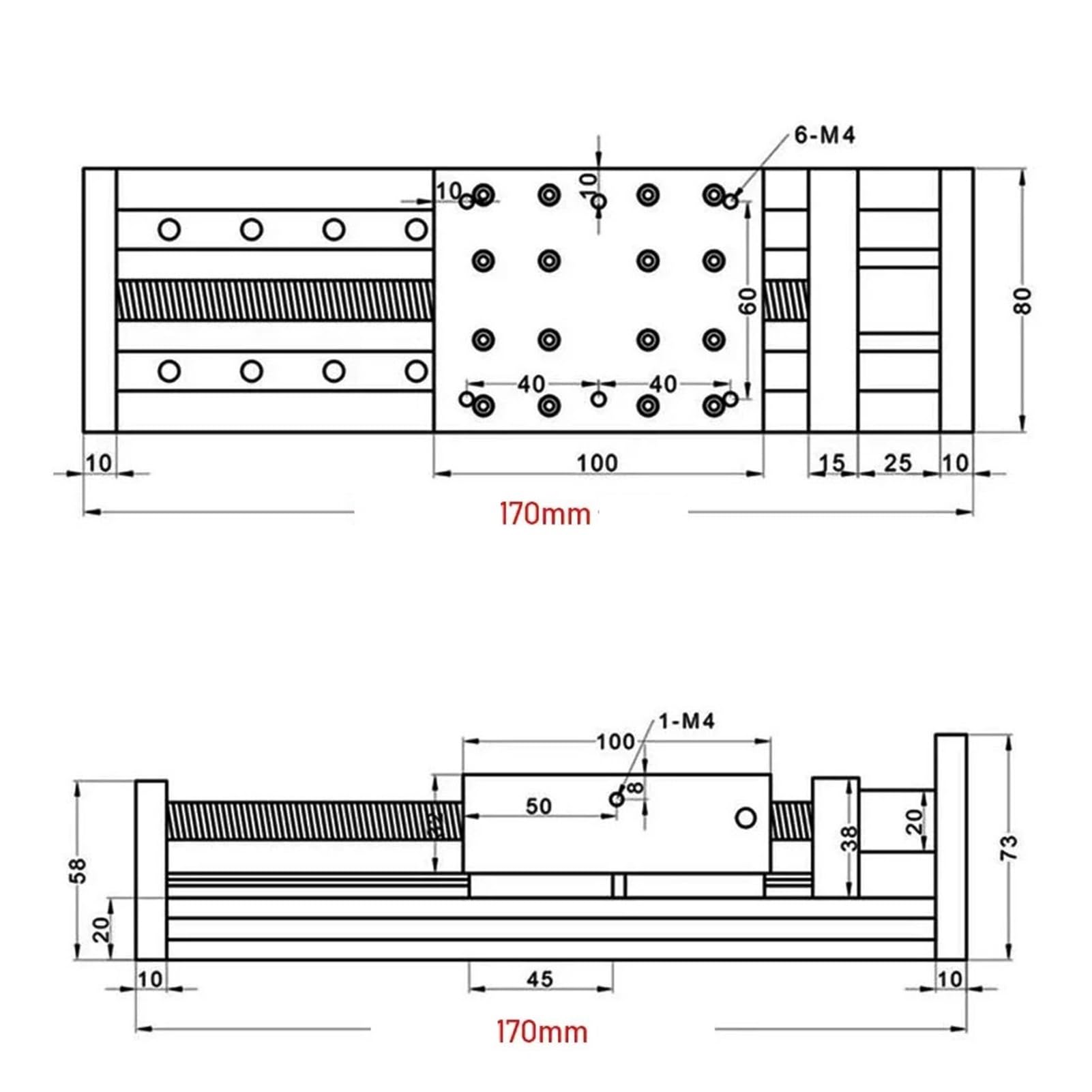 Mesa deslizante de doble carril 80 mm ancho con eje XYZ y guía lineal husillo bolas CNC, 4 deslizadores, 1204/1605/1610, carga kg(SFU1610 100x80 table,1000mm Stroke)