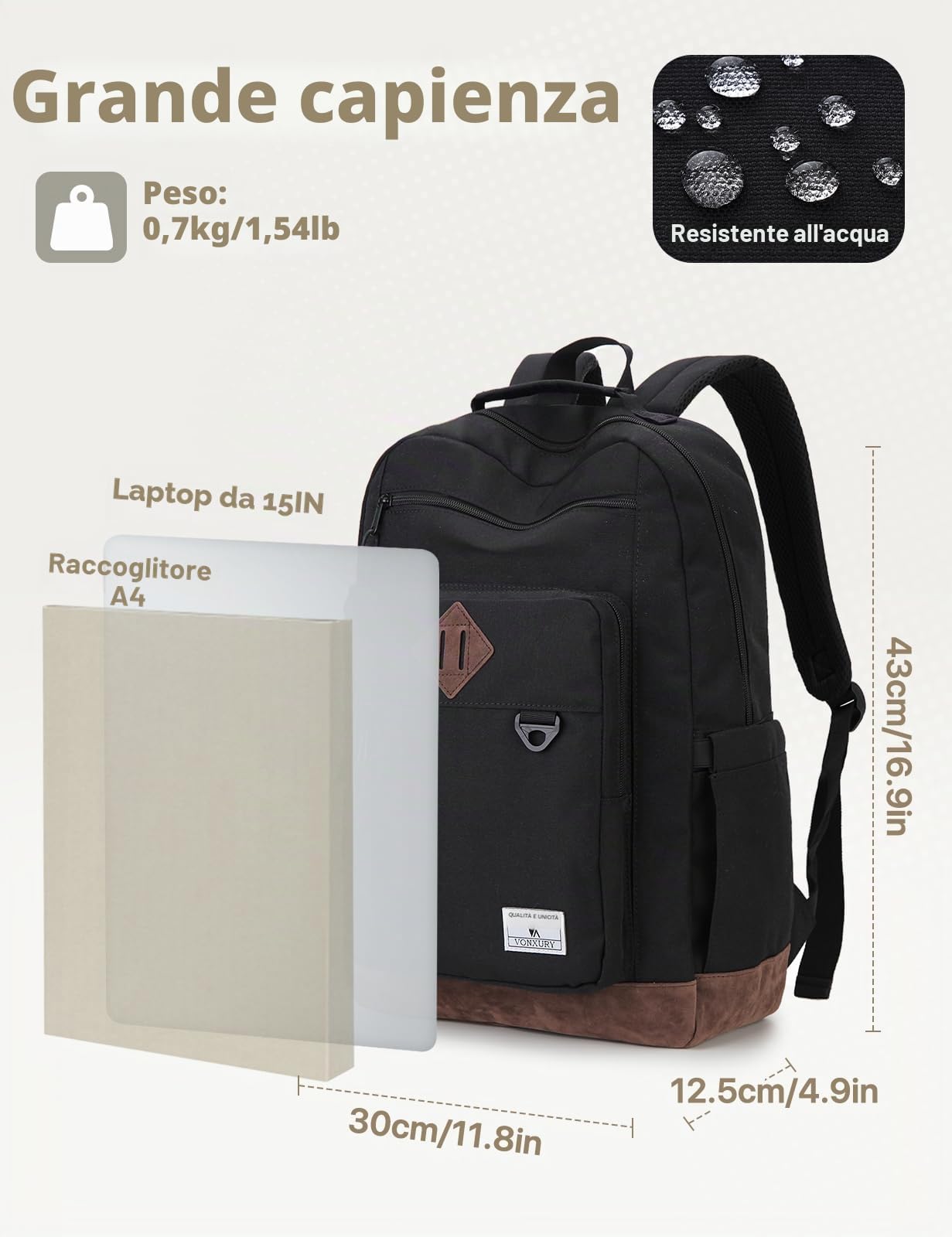VX VONXURY Zaino Uomo, Leggero Zaino Scuola per Donna, Casual Zaino da Viaggio Resistente all'acqua per Adolescenti Università Lavoro