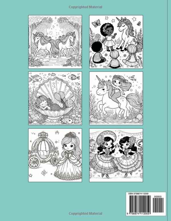 Unicorns, Princesses, and Mermaids Coloring Book for Kids: 50 adorable, fun, diverse, and unique images, where every child can see themselves. Ages 4-9 image 3