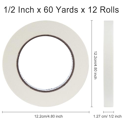 Miniatura 2 de Cinta adhesiva de 12 pulgada x 60 yardas, 12 rollos, cinta adhesiva blanca, cinta adhesiva sin residuos, rollos de cinta decorativa de alto adhesivo