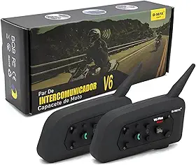 Intercomunicador V6 Plus para Capacete, Bluetooth, 1200m, Kit Duplo com Microfone, 2 unidades IP65 Resistente a Chuva e Vedado para Poeira