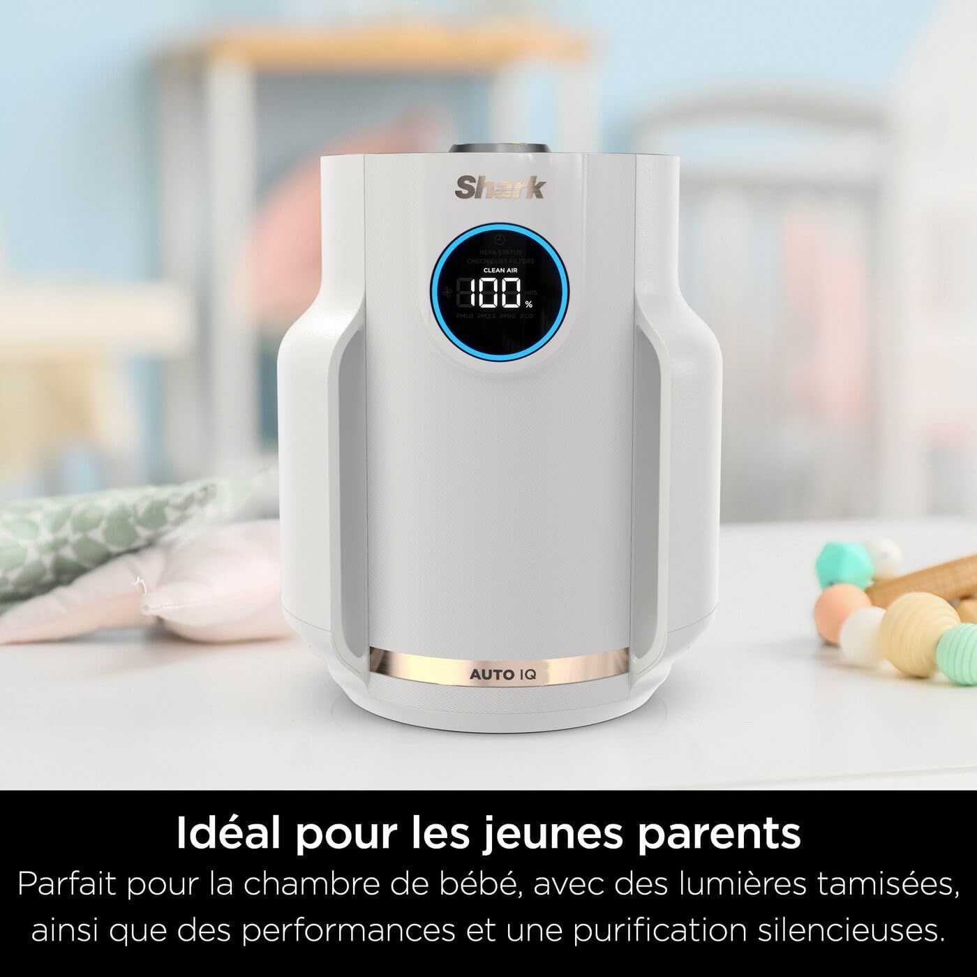 Shark NeverChange, Purificateur d’air compact pro, purificateur d'air silencieux pièces et chambres jusqu'à 23m², HEPA 99,9% aspire poussière, pollen, peaux mortes, écran LED, gris colombe, HP072EU