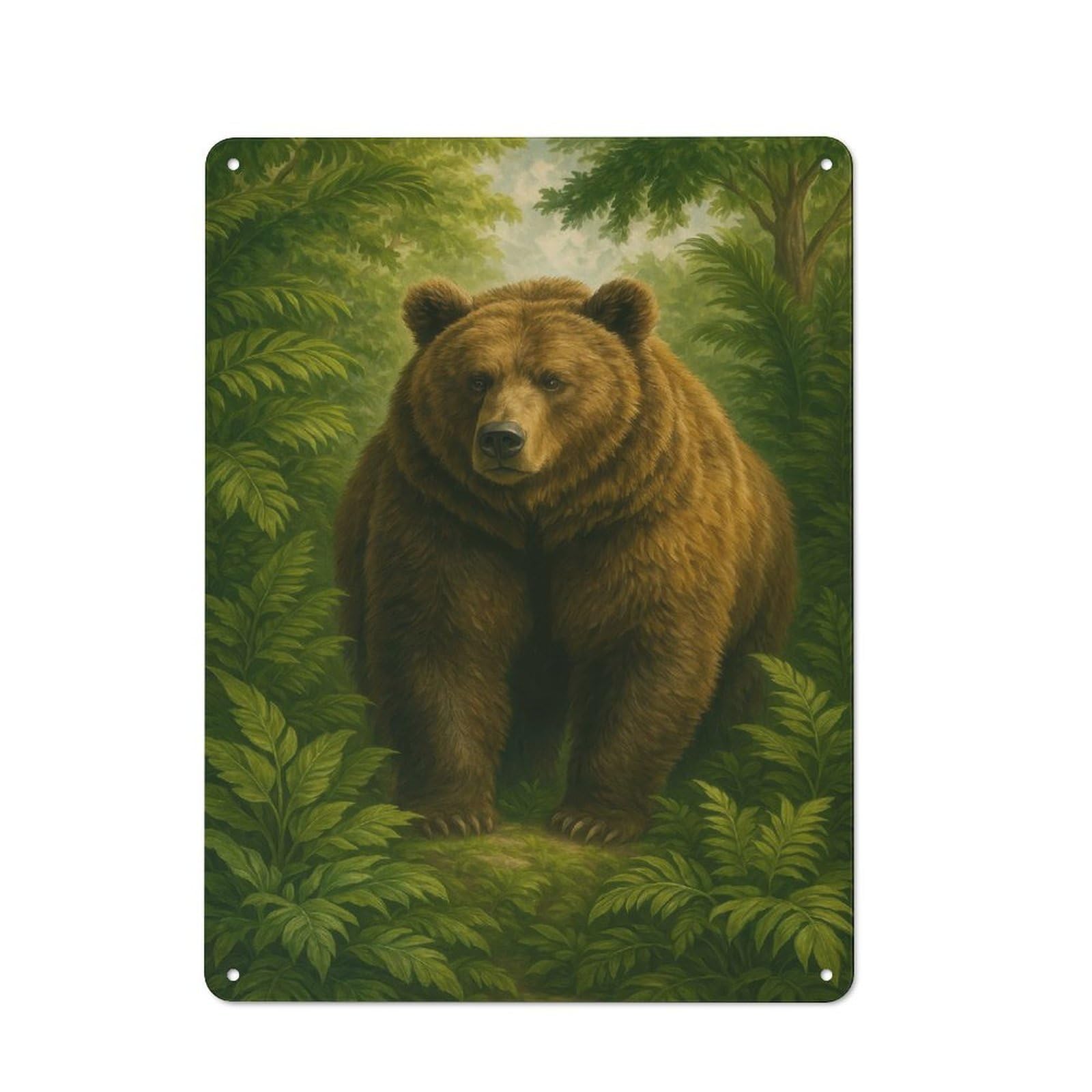 Junmoney Style-19 Metal Wall Sign 40X30cm Featuring Brown Bear In Lush Green Forest For Café Or Restaurant, A New Home Present For Hospitality Interior Collectors