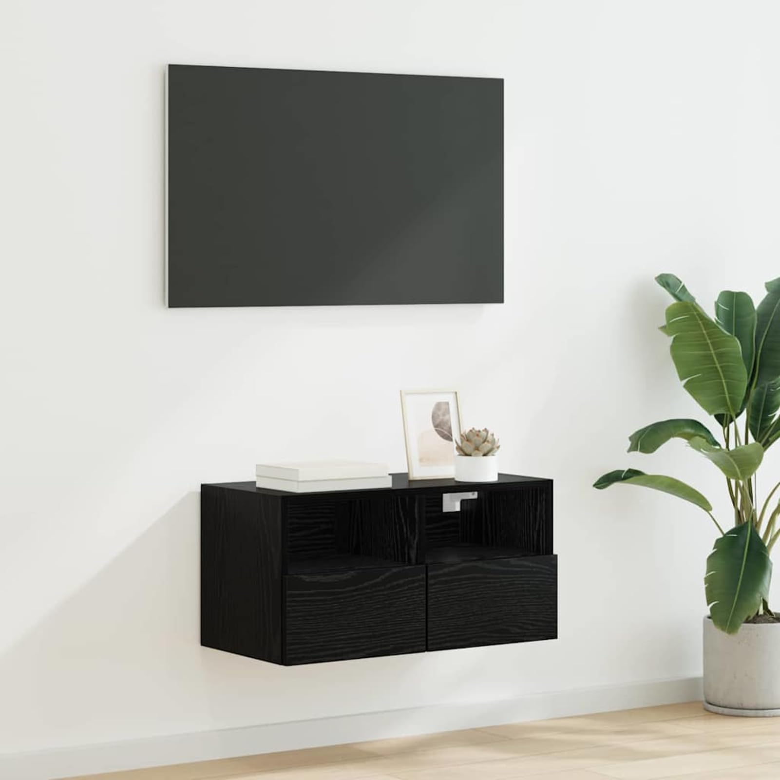 Gecheer TV-Wandschrank Schwarz Eichen-Optik 60 x 30 x 30 cm, Fernsehschrank Fernsehtisch Wohnwand Set für Wohnzimmer Home-Cinema Gamerzimmer882926