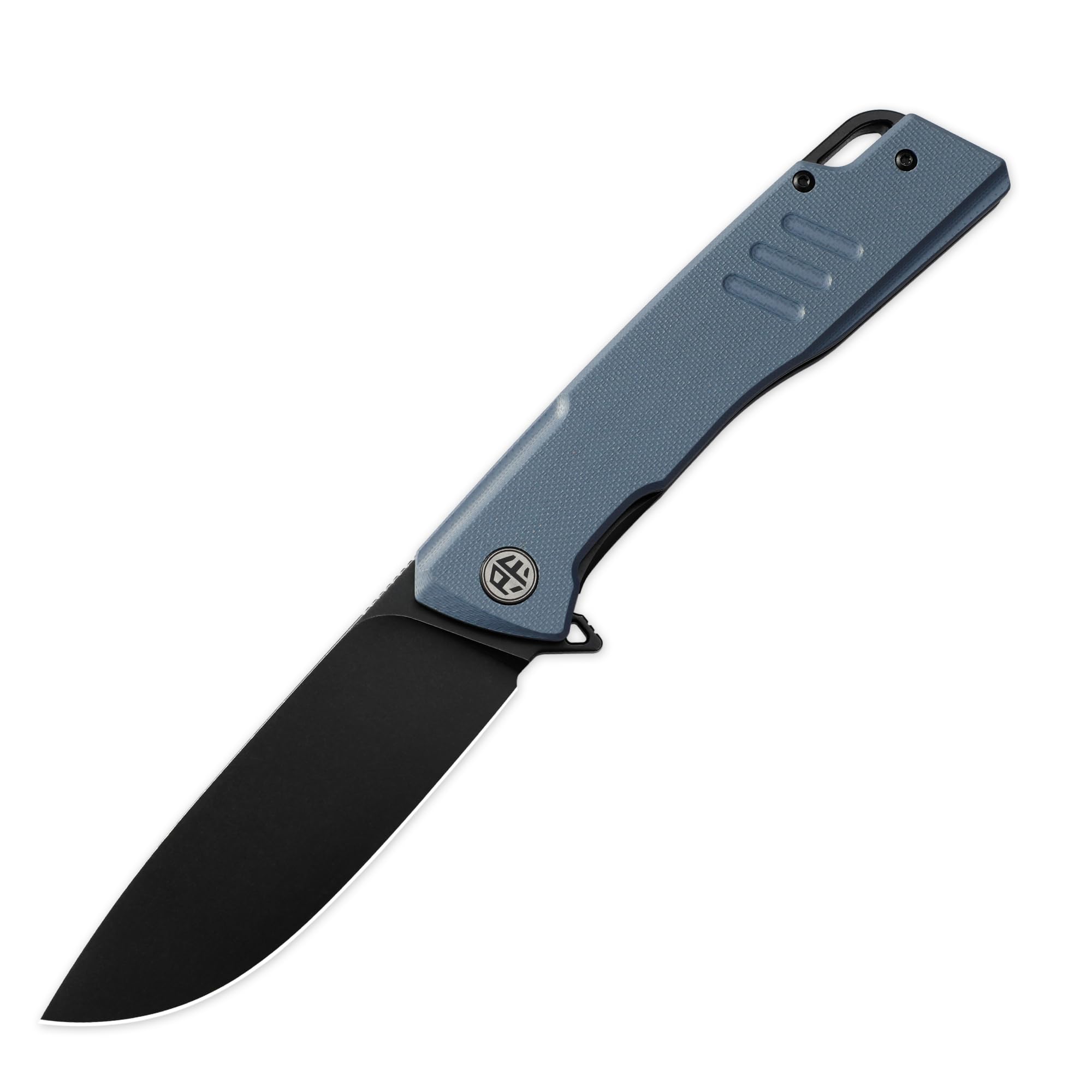 Petrified fish PFB02 Loco Pocket Knife, 3.70" D2 Satin Blade Camping Knife, 5.29oz G10 Handle Flipper Liner lock Folding knife for EDC (Blue Black