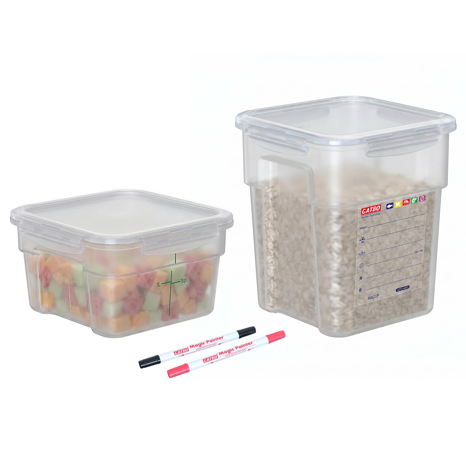 GATBO 2L + 4L (1 Each) Commercial Food Storage Containers with Lid & Handle