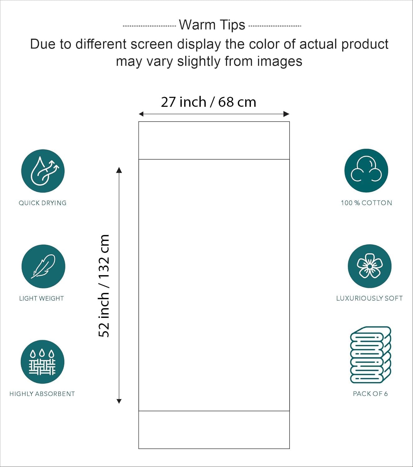 J&V TEXTILES 6 Pack Bath Towel Set (27 x 52 Inches), 500 GSM 100% Ring Spun Cotton Medium Lightweight and Highly Absorbent Quick Drying, Premium Towels for Hotel, Spa and Bathroom (Gray)