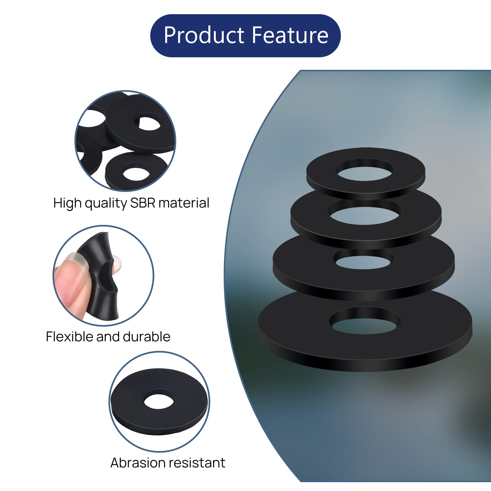175Pcs 7 Sizes Flat Rubber Washers Assortment Kit, 10/12/16/18/20