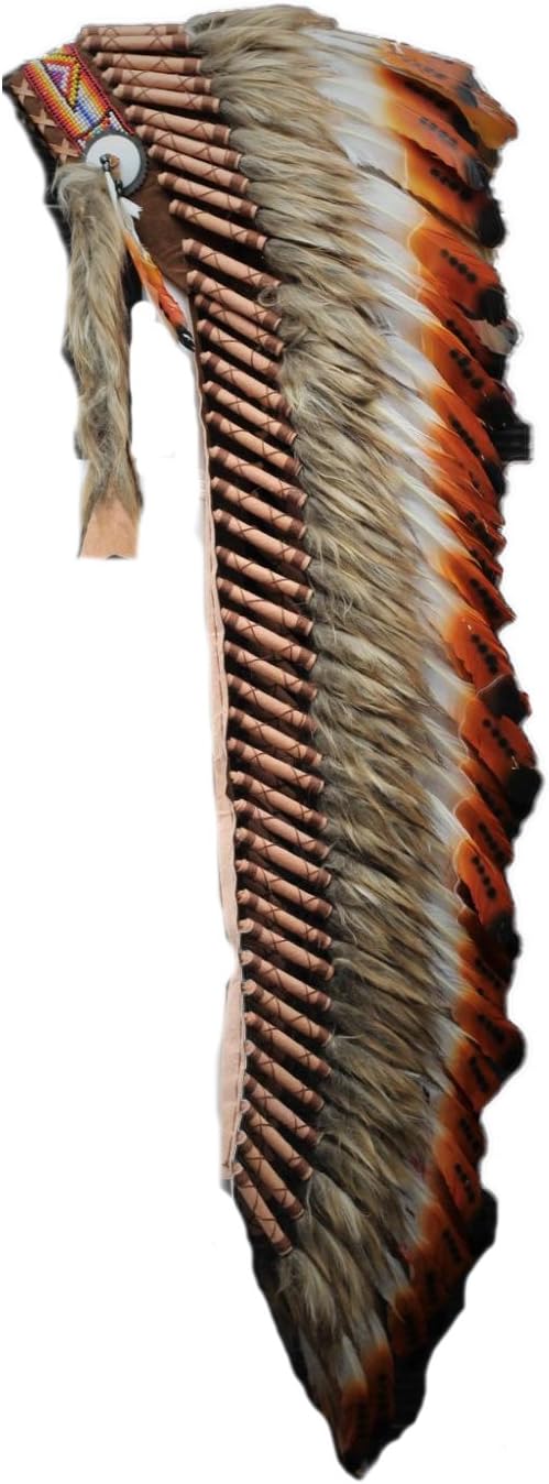 Extra Large Three color Brown Feather Headdress (43 inch long)