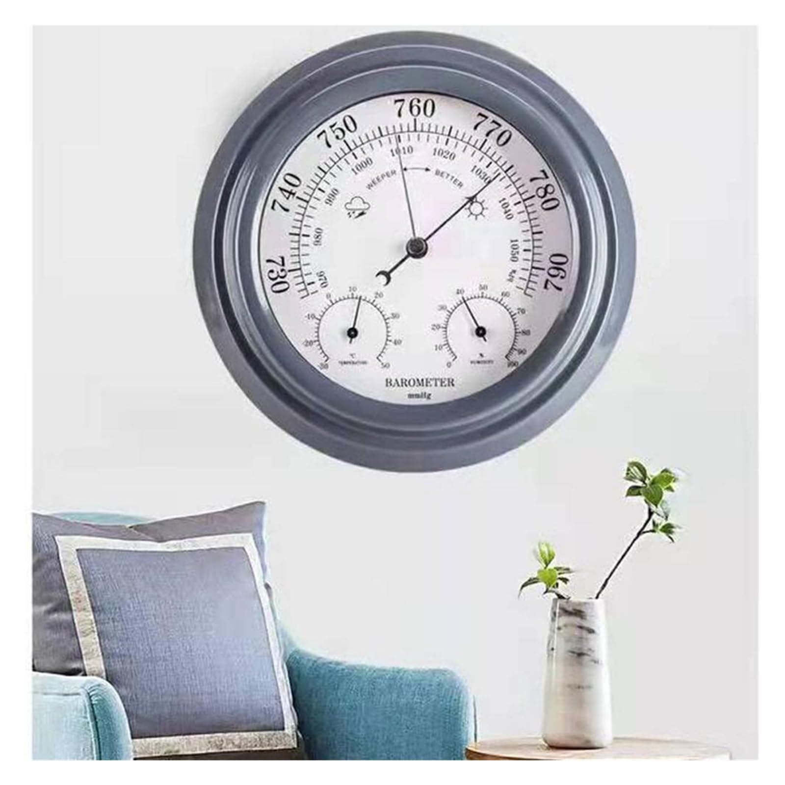 Barometer, Analoge Wetterstation, Wetterbarometer, Wandbarometer, 3-in-1-Thermometer-Hygrometer-Wetterstation, Schwarz