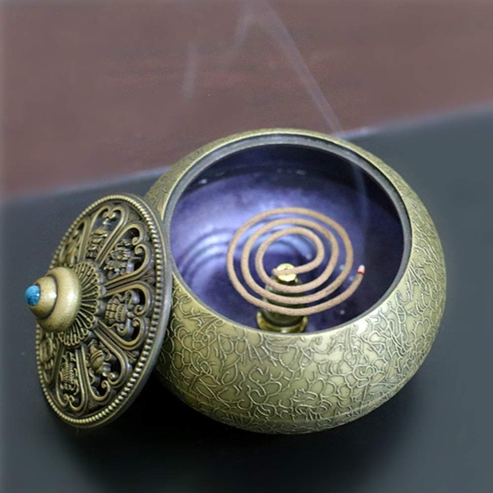 Incense Burner Holder Buddha Alloy Censer Burner Luxury Censer Bronze Vintage Metal Incense Burner Charcoal Stove Church Buddhist for Cone Stick Coil Decoration Office Room Tea House Birthday Gift