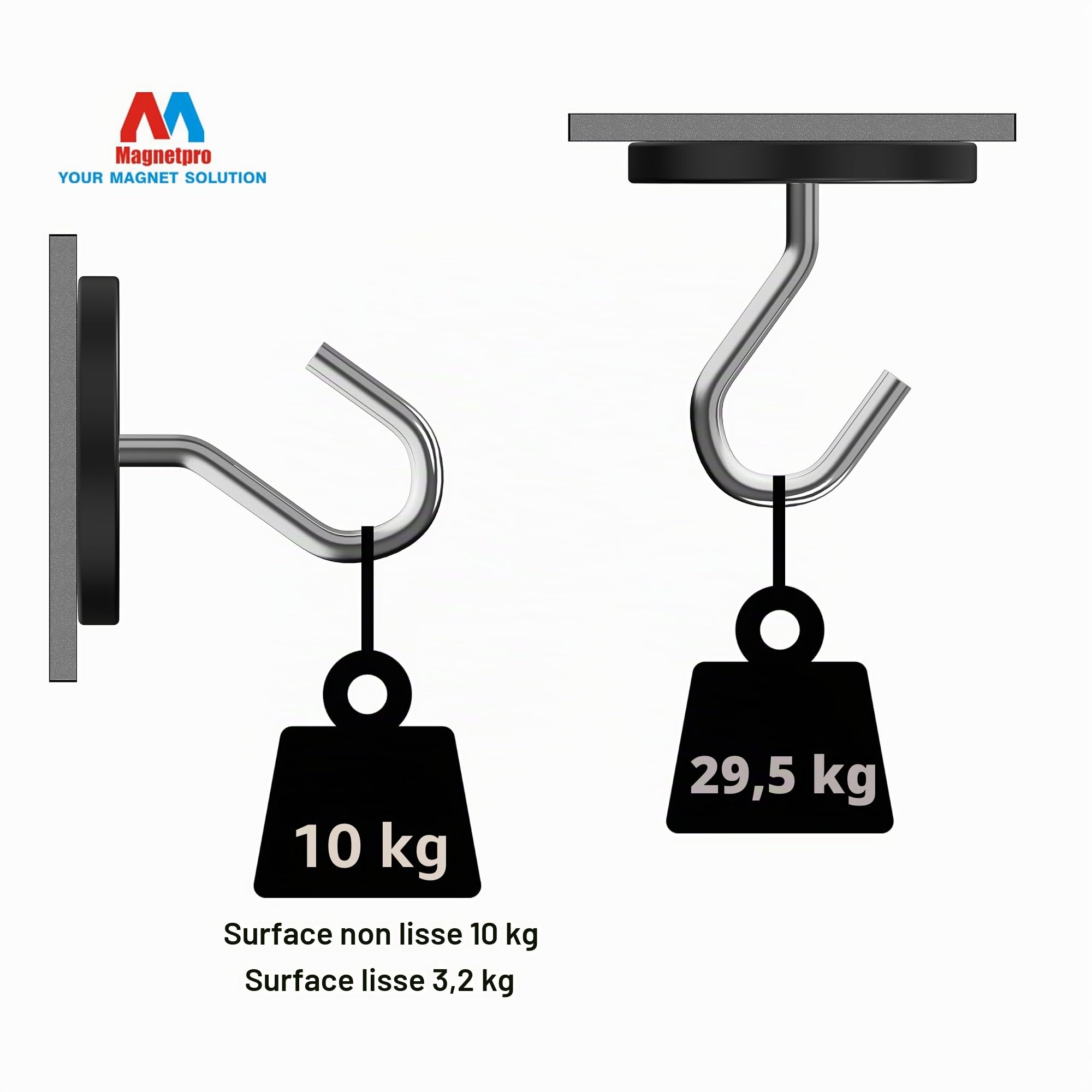 Magnetpro Lot de 8 aimants caoutchoutés - Diamètre : 66 mm - Force d'adhérence : 30 kg - Antidérapants