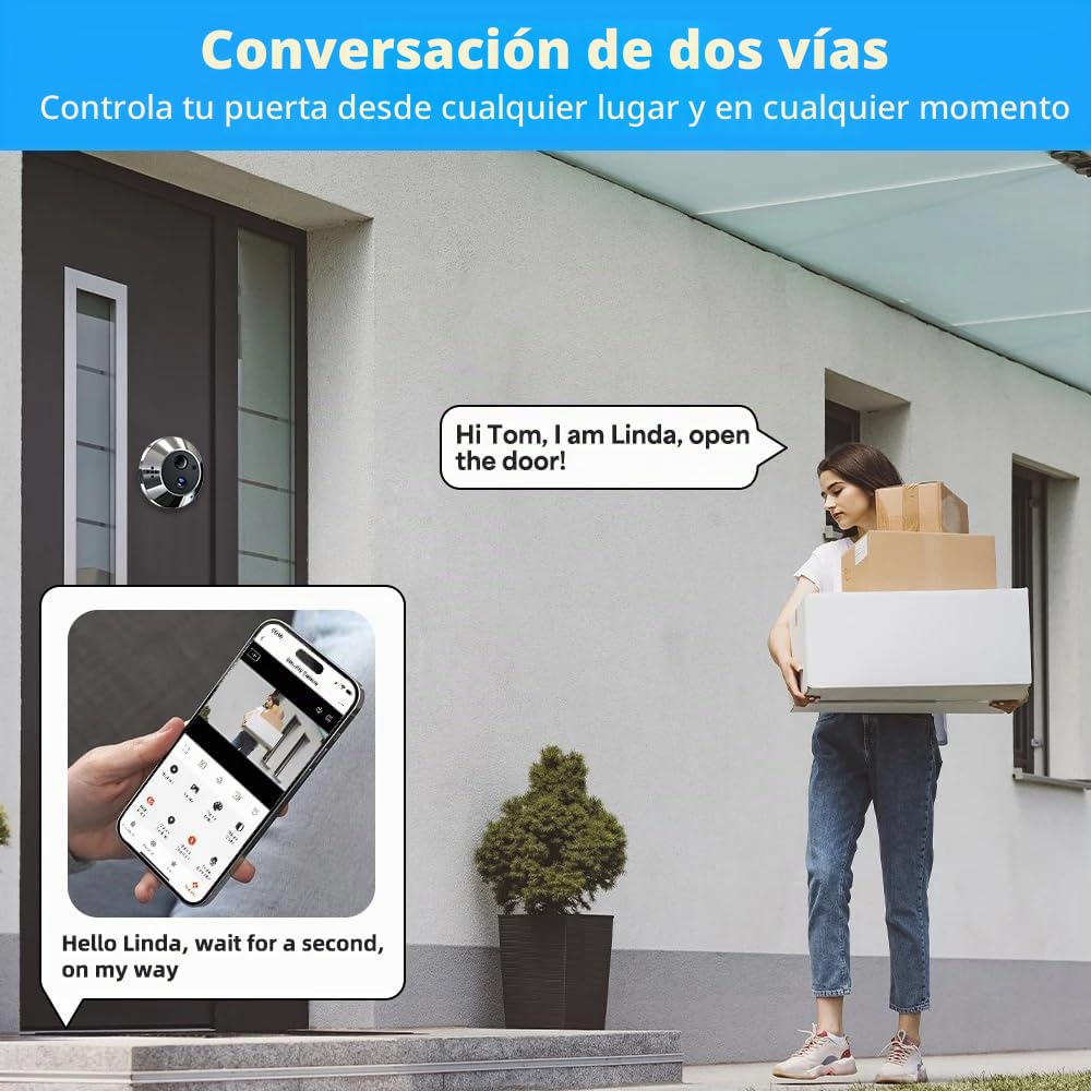 DA2 Audio Bidireccional, Cámara de Vigilancia de Puerta 3MP Inalámbrica con Tarjeta de 32 GB, con Pantalla de 4,3 Pulgadas, Wi-Fi de 2,4GHz, Detección de Movimiento, Batería de 5000mAh, Ángulo