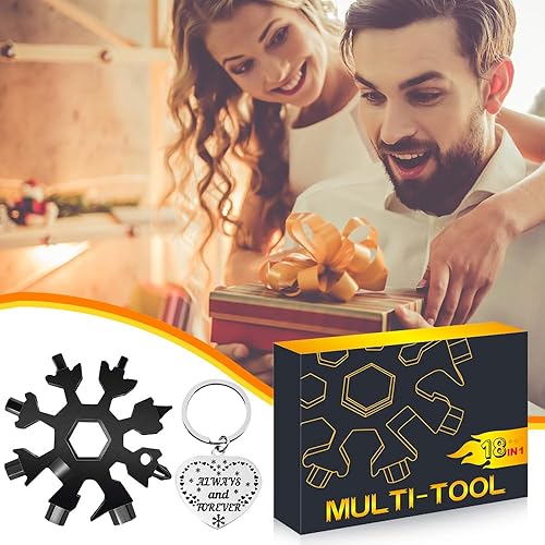 Miniatura 2 de Regalos de calcetines para hombres, regalos para papá, multiherramienta 18 en 1, herramientas manuales de copo de nieve negro, regalos de Navidad