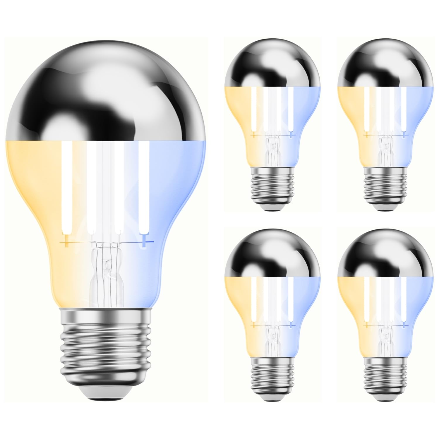 ledscom.de 5x E27 LED Leuchtmittel, A60, warmweiß - kaltweiß (2700-7000 K), 4,8 W, 486lm, Smart Home, WLAN, Alexa, Kopfspiegel (silber)