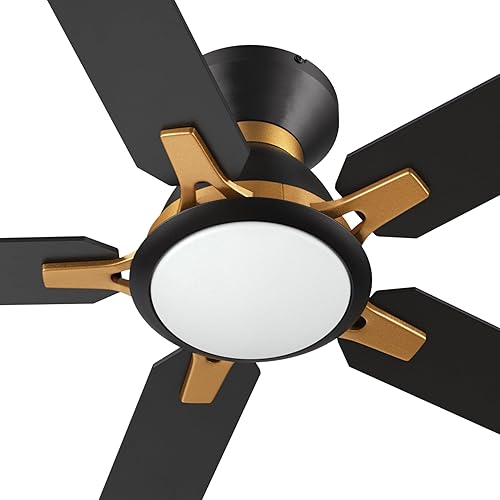 Ventilador de techo de perfil bajo de 52 pulgadas con luces, ventilador de techo inteligente de 10 velocidades CC reversible con control remoto,