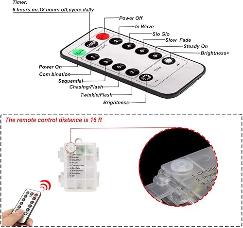 Miniatura 6 de Cadena de luces que cambian de color para dormitorio, tira de luz alimentada por batería, 40 pies, 8 modos de luces colgantes con control remoto