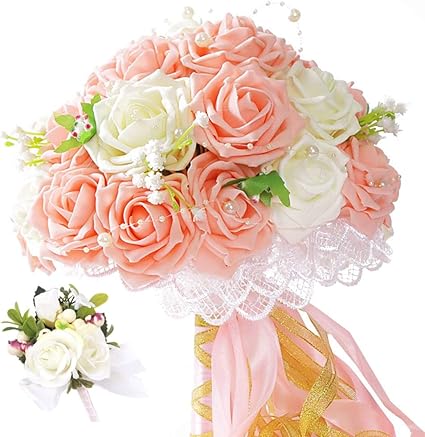 Amazon F Grip ウェディング ブーケ ブートニア セット アートフラワー バラ プレゼント 母の日 ホワイト ピンク 造花 オンライン通販 Amazon F Grip ウェディング ブーケ ブートニア セット アートフラワー バラ プレゼント 母の日 ホワイト ピンク 造花 オンライン通販