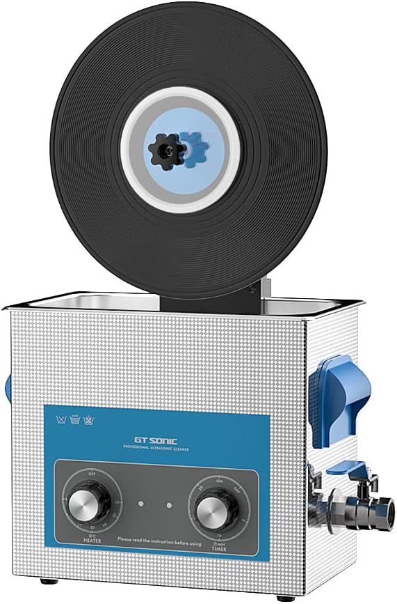 LP Vinyl Record Ultrasonic Cleaner with Records Bracket 1-5 Records Per Batch Raising Descending Auto-Drying (Gray Mechanical)