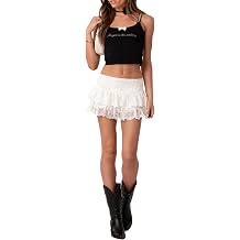 Pivanzore Women Floral Lace Mini Skirts Y2K Low Waist Pleated Ruffled Hem Layered Skirts Short Skirts Aesthetic Streetwear