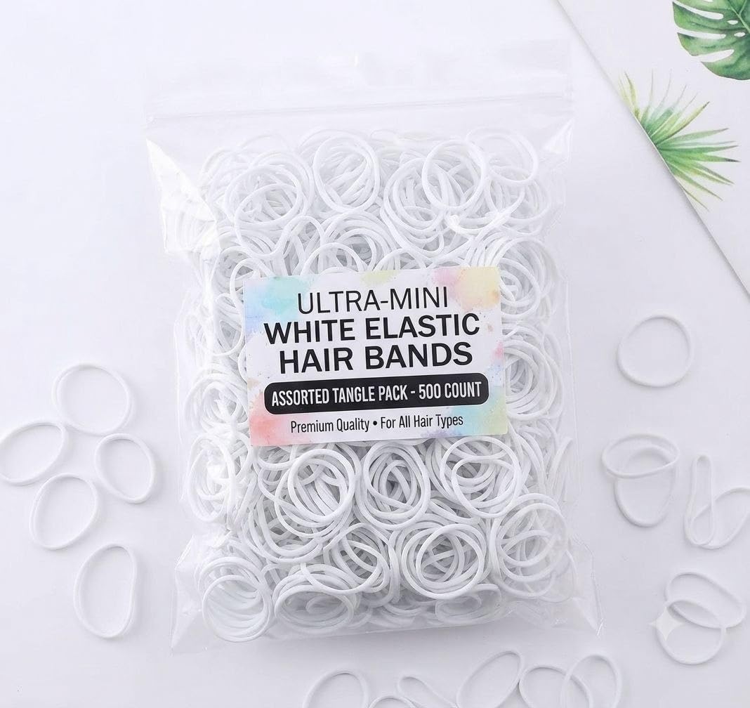 YAKARU White Ultra-Mini Elastic Hair Bands 500 Count | Small Rubber Bands, For All Hair Types, Braiding Bands, Ponytail Holders, Resealable Pack-image-30