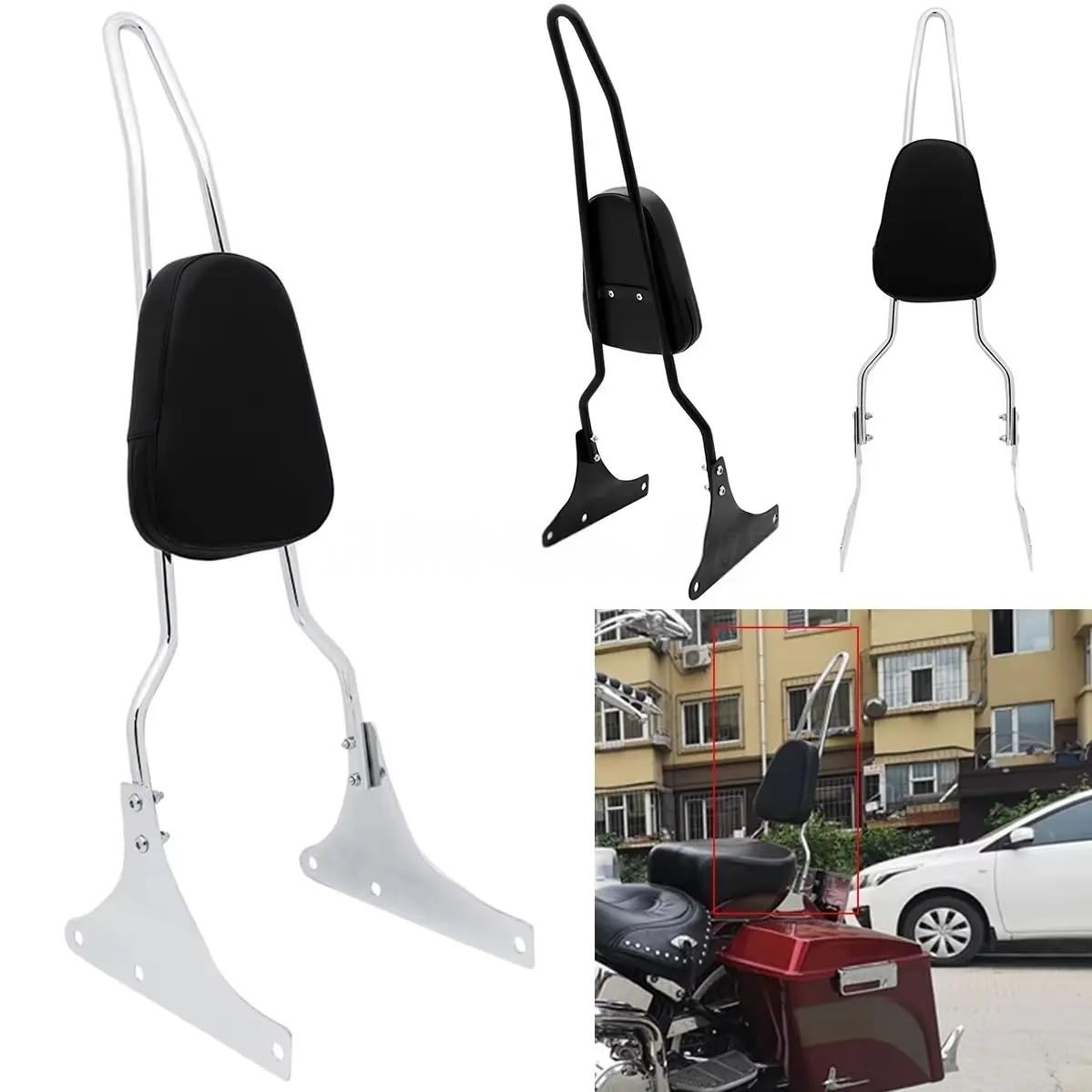 drążek Sissy z bagażnikiem Pasuje do Harley Heritage Softail Springer FLSTS Fat Boy EFI FLSTF Fatboy FLSTSC tylne oparcie Sissy Bar Chrome(Black)