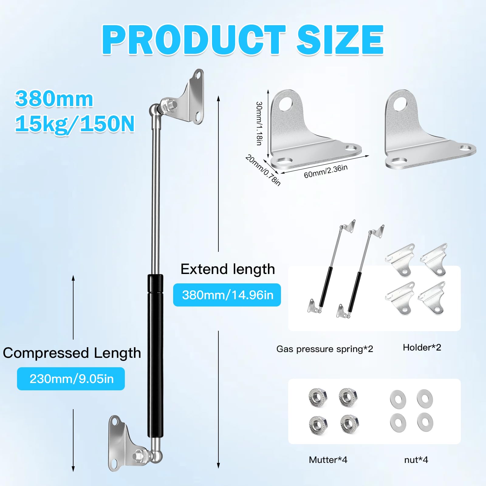 Gasdruckfeder 500mm 15kg - 2 Stück Universal Schwerlast Dämpfer
