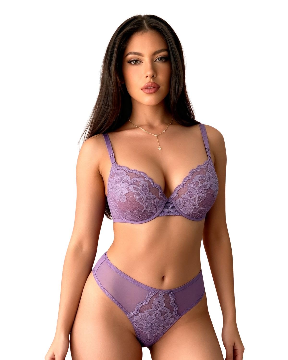 LUXZII Women’s Padded Lace Bra Panty Set | Non-Wired Lingerie Set | Comfortable Everyday Innerwear | Adjustable Strap Bra with Bikini Panty-image-18