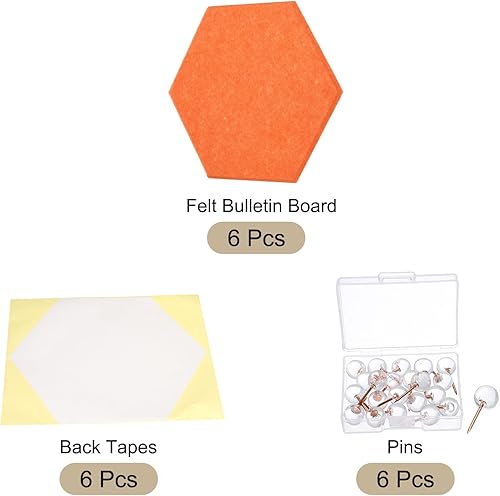 Miniatura 9 de Rebower Tablón de anuncios de fieltro autoadhesivo de corcho hexagonal (con pines), para calcomanías de decoración de pared de oficina y hogar - 12