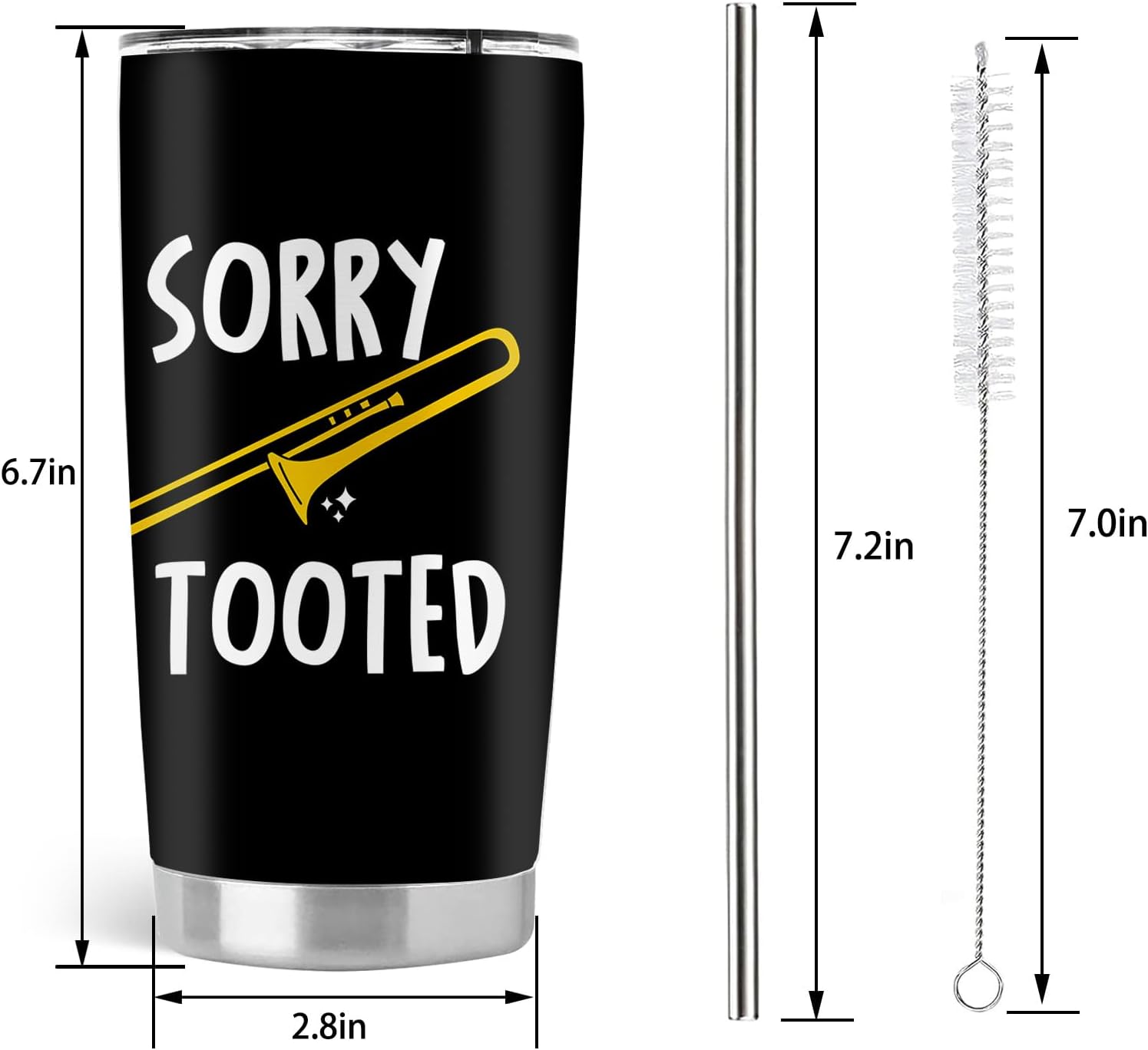 Trombone Gifts, Gifts for Trombone Players, 20oz Stainless Steel Tumbler with Lid Straw - Image 2